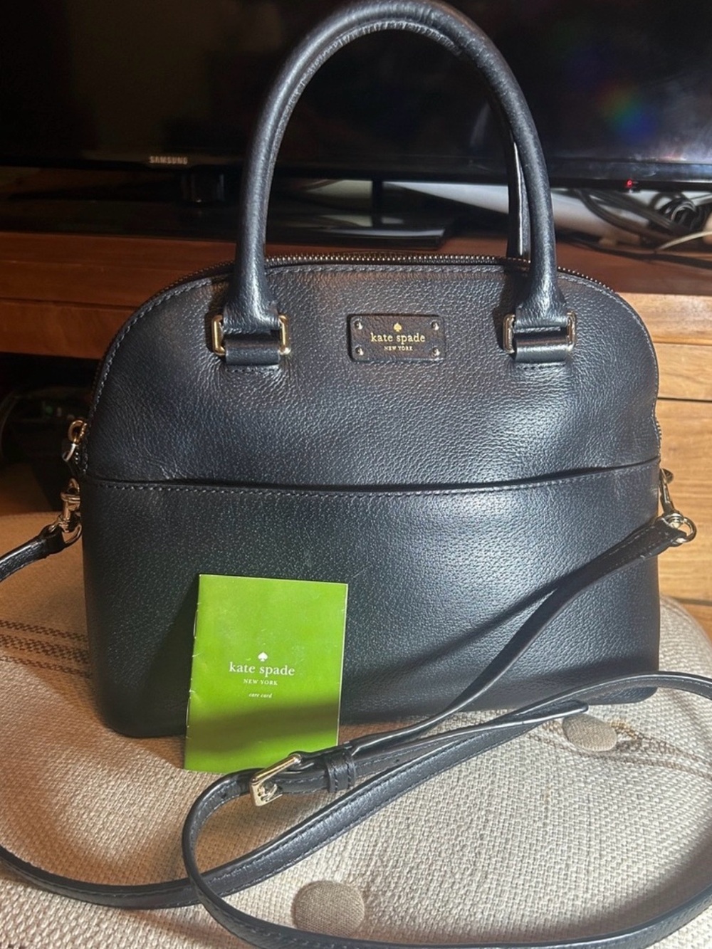 Kate Spade Black Pebbled Leather Satchel with Detachable Strap